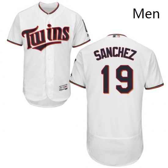 Mens Majestic Minnesota Twins 19 Anibal Sanchez White Home Flex Base Authentic Collection MLB Jersey